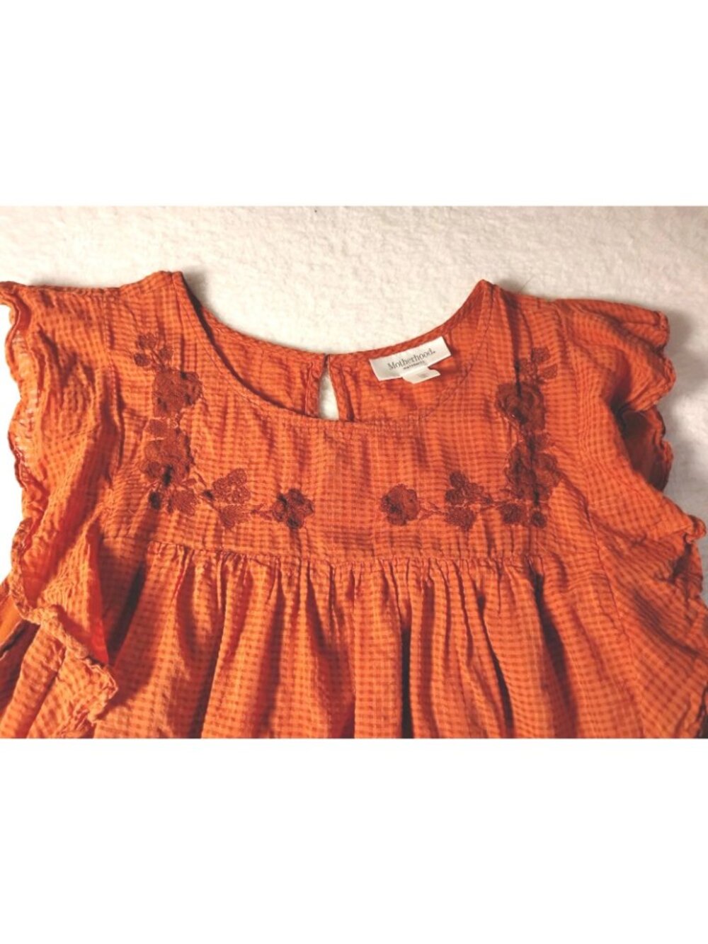 Motherhood Embroidered Maternity Blouse Boho Checked Flutter Sleeve Prairie XL - Picture 3 of 8